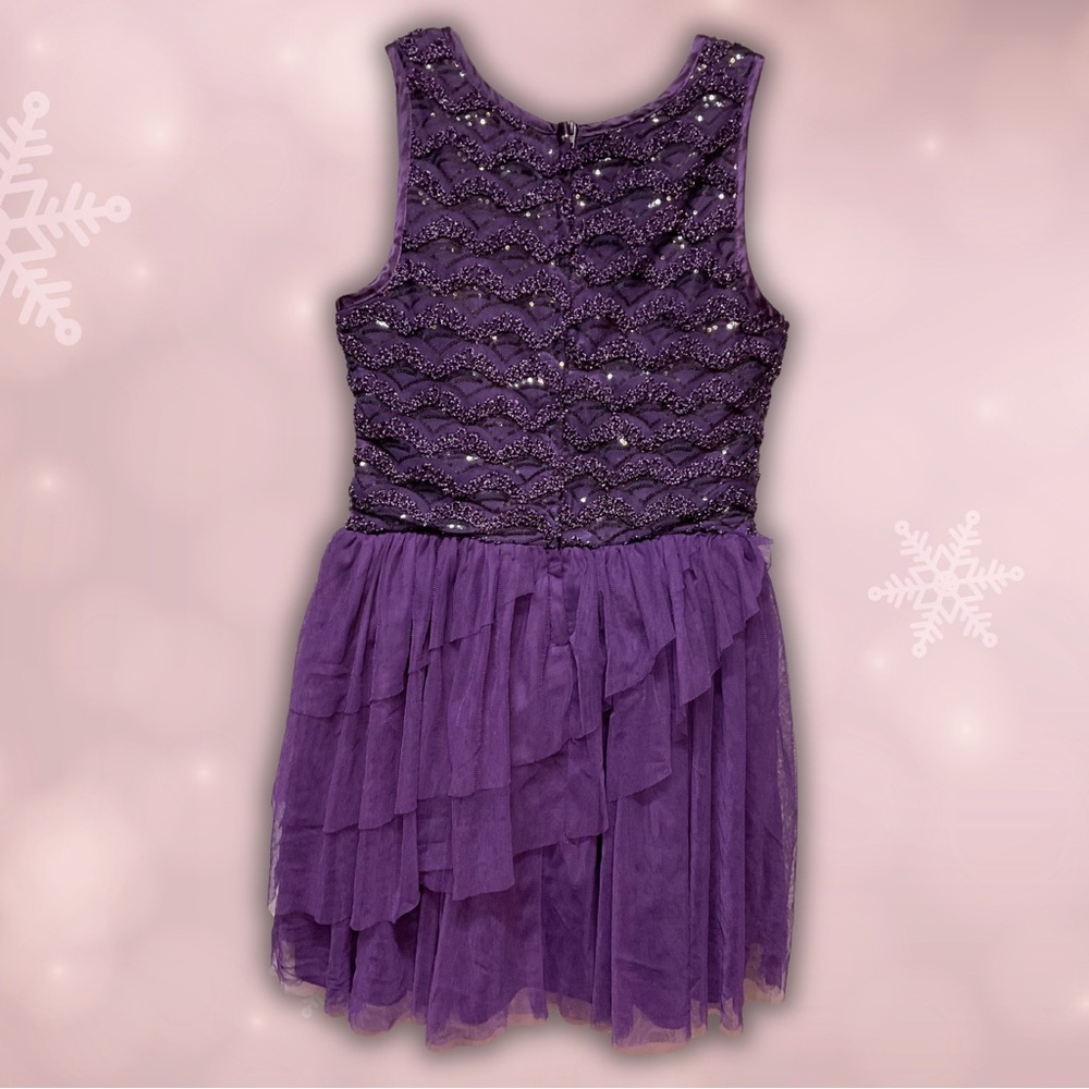 Nanette Lapore Young Girls Purple Sparkle Lace & Ruffle Party Dress Size 16 XL - Picture 2 of 2